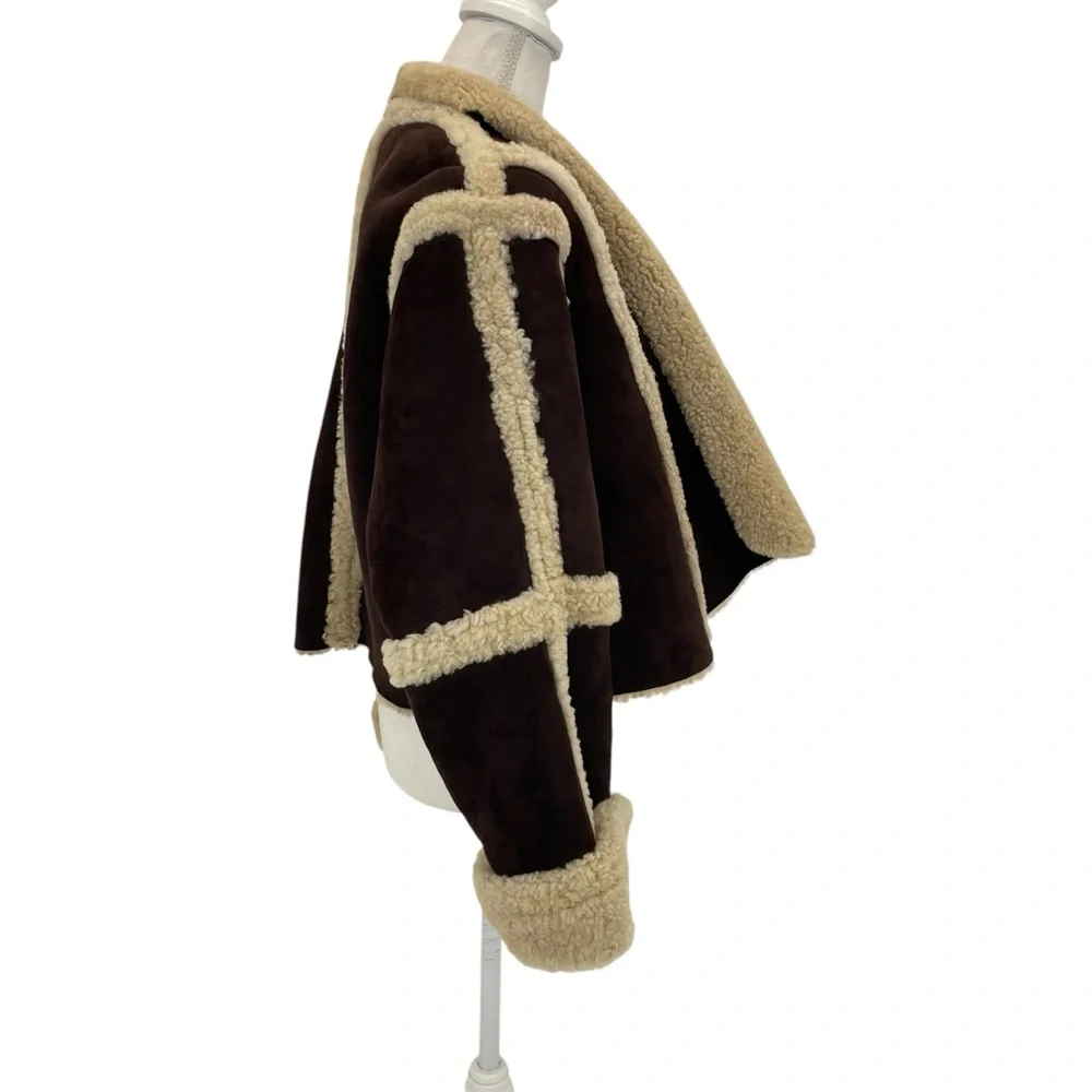 ❣️HP❣️Vakko Shearling & Suede Coat Large Brown/Natural - Picture 4 of 14